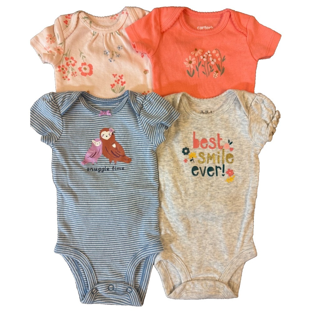 Carters Baby Girl Newborn Outfits Tee Shirts Bodysuits Clothes Smile Snuggles